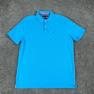 Tommy Hilfiger Shirt Mens XL Sky Blue Flag Logo Classic Fit Casual Polo Preppy